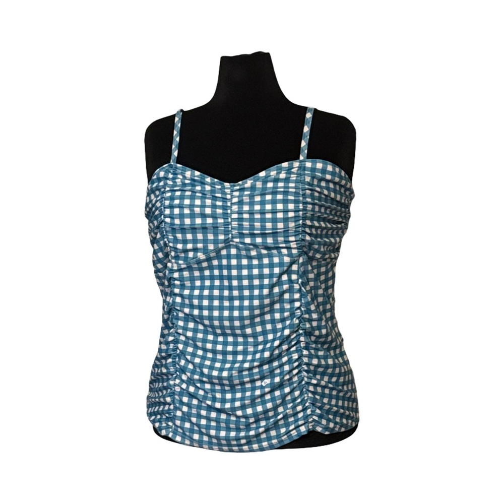 NWOT Lime Ricki Blue and White Checkered Swim Top